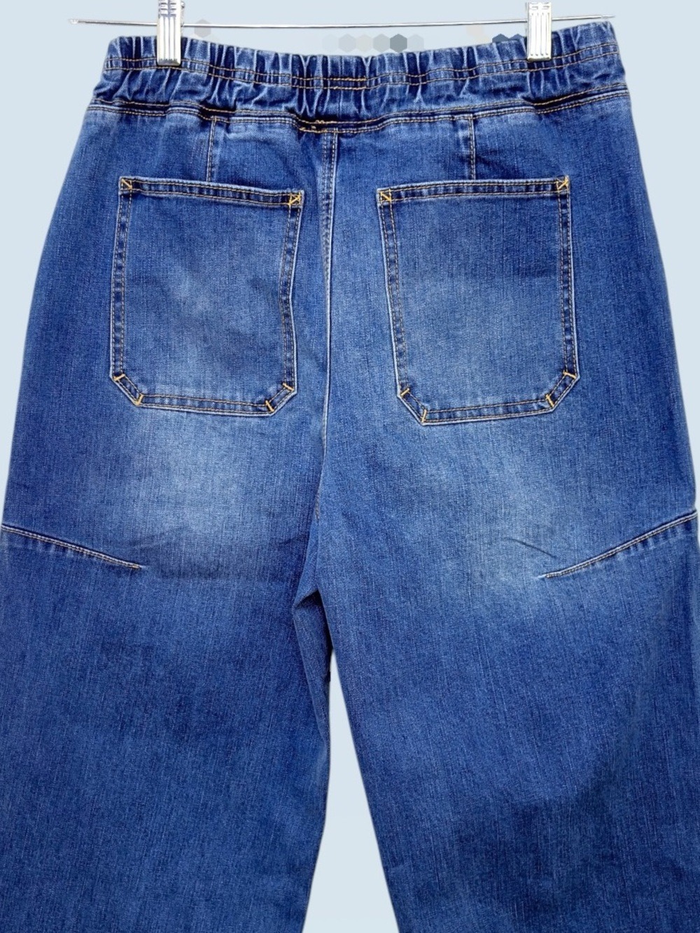 NWT Curved Barrel Leg Horseshoe Denim Cropped Drawstring Jeans M FLAMINGALS - Picture 9 of 12